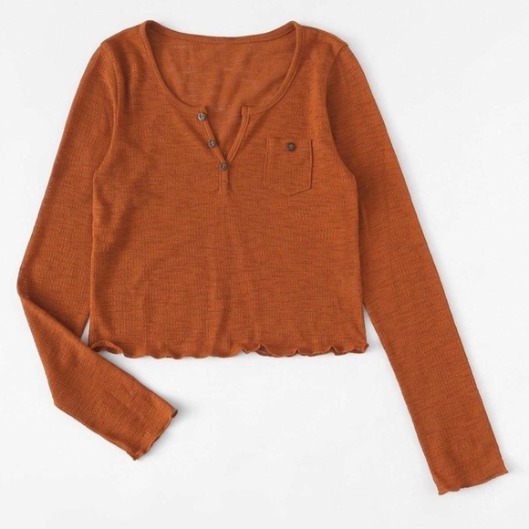 Crop Top Long Sleeves Orange Tee - S - Picture 2 of 12